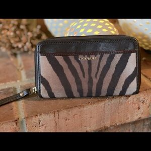 Coach Dark Brown/ Tan zebra print wallet